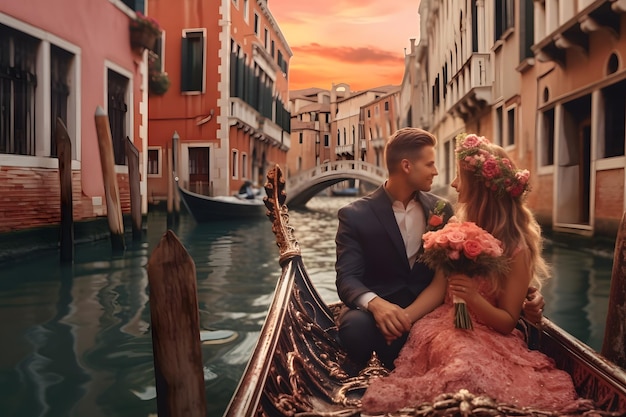 Romantic couple on a boat in evening