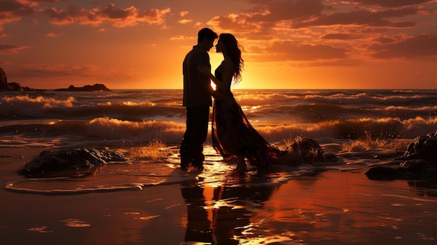Романтическая пара, обнимающаяся на пляже