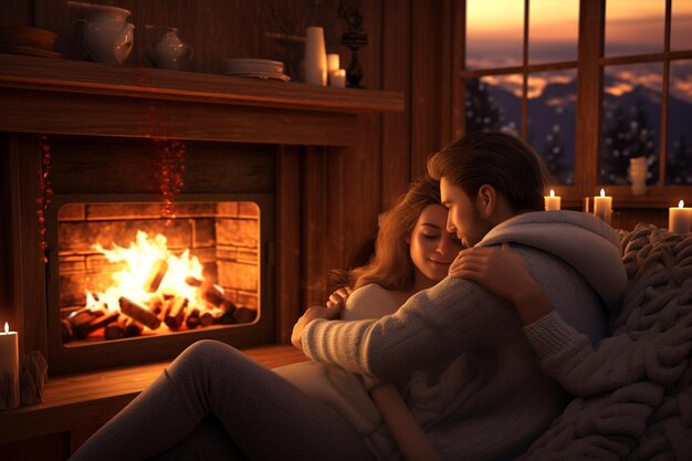 Romantic couple enjoying a cozy night by the firep 00563 00