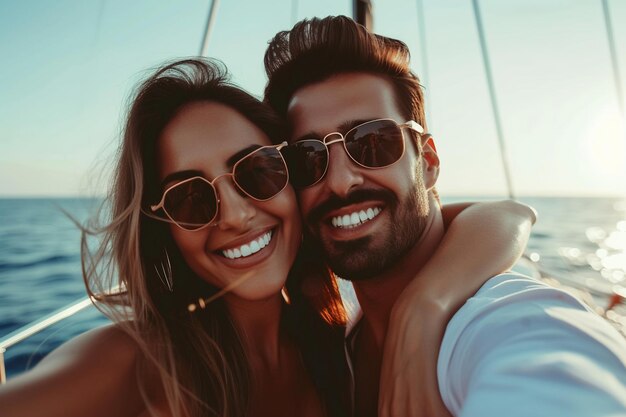 Romantic Couple Enjoying Summer Yacht Trip with AI generated