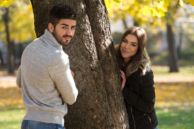 Romantic Couple Flirting Outside During Autumn