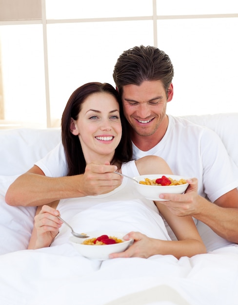 Romantic couple having breakfast 