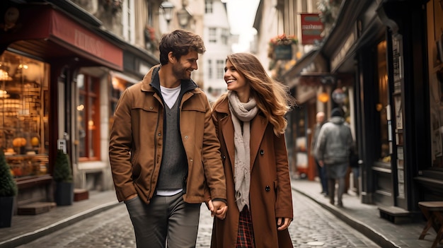 Romantic Couple Hiking in European Mountains at Sunset Candid Closeup Photo