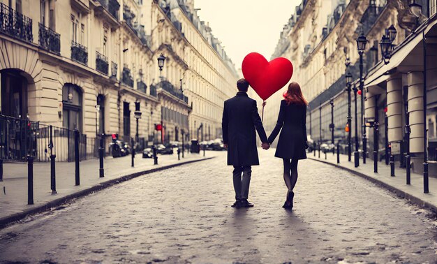 写真 バレンタインデーのパリでのロマンチックなカップル
