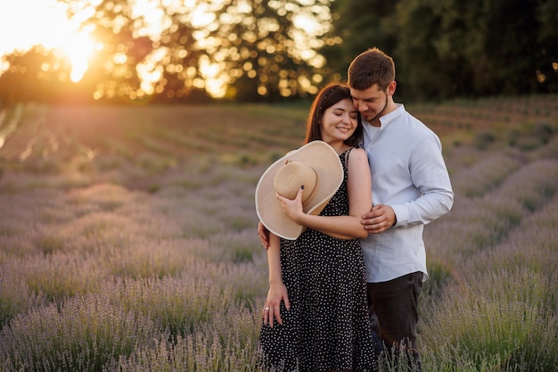 Romantic couple in lavender field