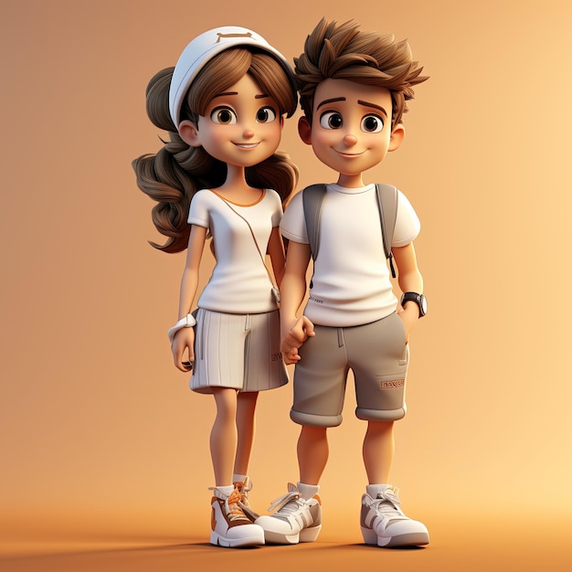 Photo romantic couple love a 3d cartoon couple smiling avatar character