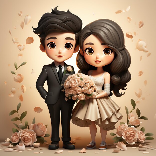 Photo romantic couple love a 3d cartoon couple smiling avatar character