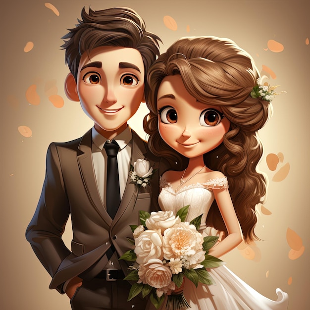 Photo romantic couple love a 3d cartoon couple smiling avatar character