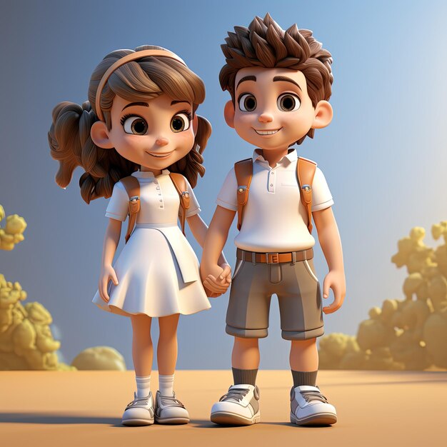 Photo romantic couple love a 3d cartoon couple smiling avatar character
