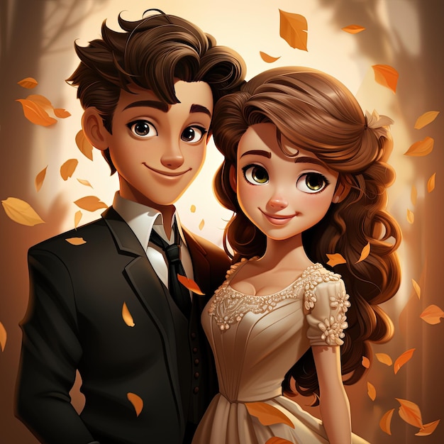 Photo romantic couple love a 3d cartoon couple smiling avatar character