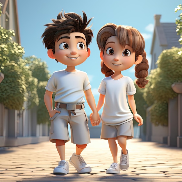 Photo romantic couple love a 3d cartoon couple smiling avatar character