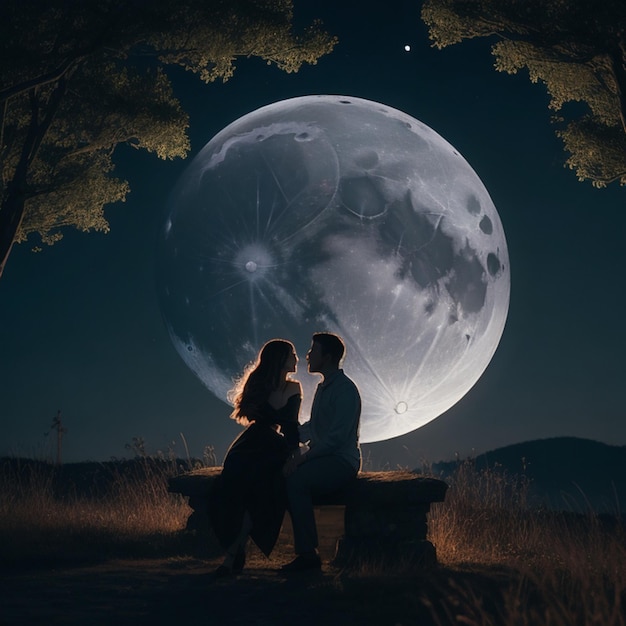 Foto coppia romantica nella notte al chiaro di luna