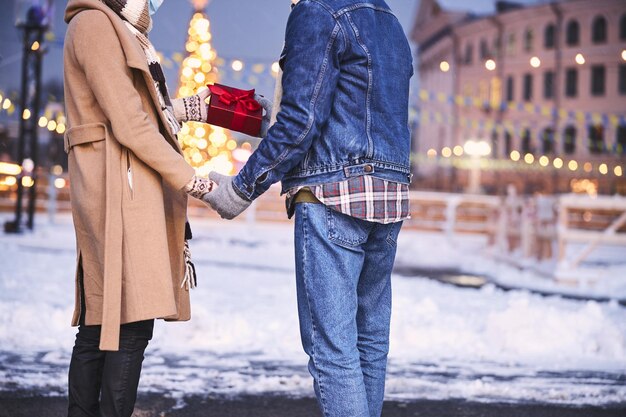 Romantic couple on new year eve outdoors