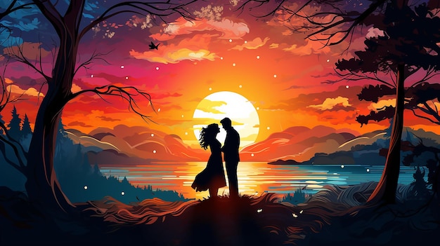 Romantic Couple Relax Time SunSet View