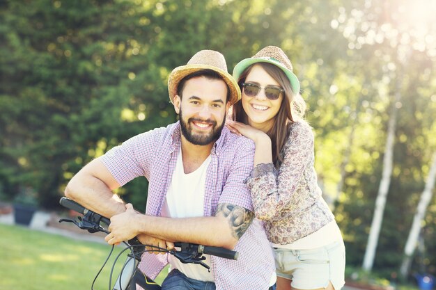 romantic couple riding bikes