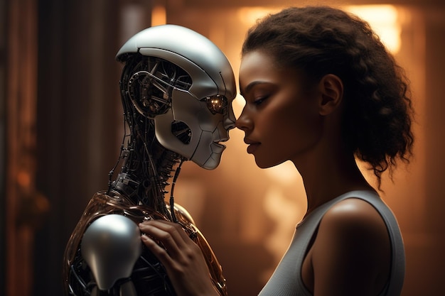 Фото Романтическая пара робота и мужчины любовная машина и мужчина генеративный искусственный интеллект