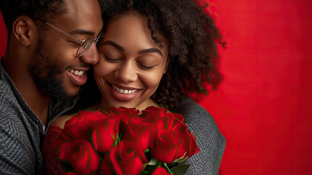 Romantic couple spending cheerfully time together on st valentines day