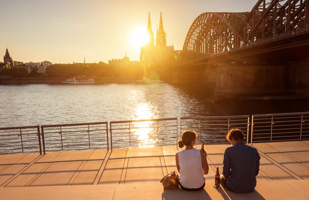 Romantic couple spending their vacation in Cologne