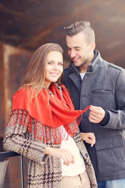 romantic couple spending time outside