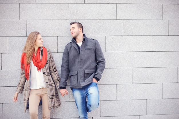 romantic couple spending time outside