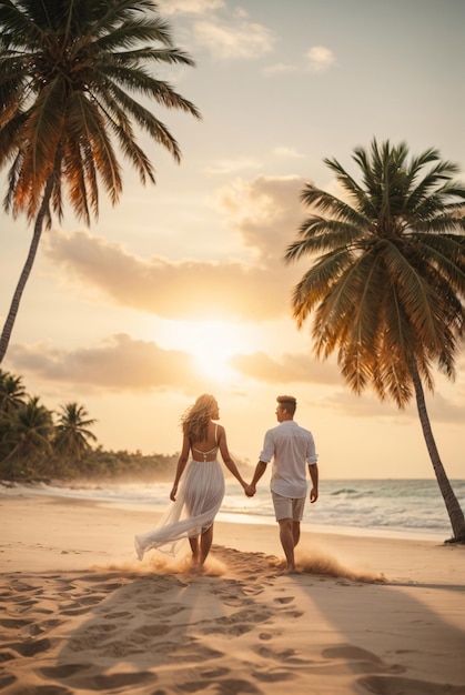 romantic couple spent time on beach