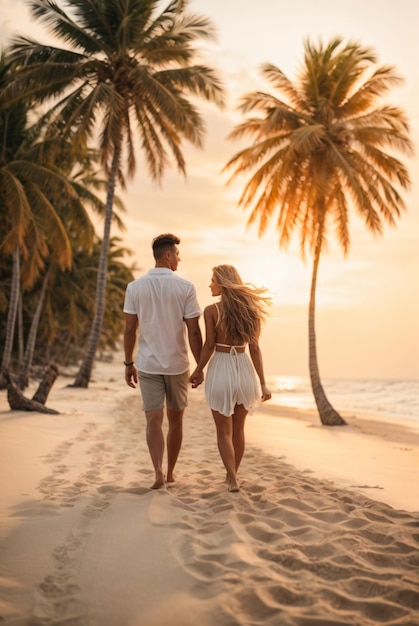 romantic couple spent time on beach