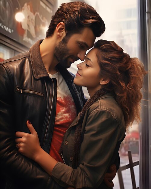 Romantic couple on street