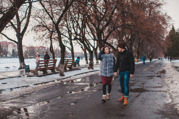 Romantic couple walking