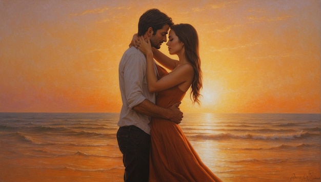 Romantic couple39s love Feelings in Sunset time