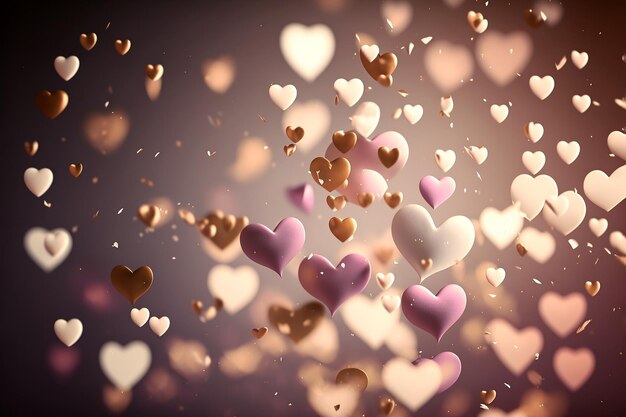 Romantic creative valentine's day background wit flying hearts light color palette Generative AI