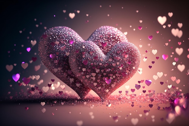 Романтический творческий день святого валентина фон с летающими сердцами светлая цветовая палитра Generative AI