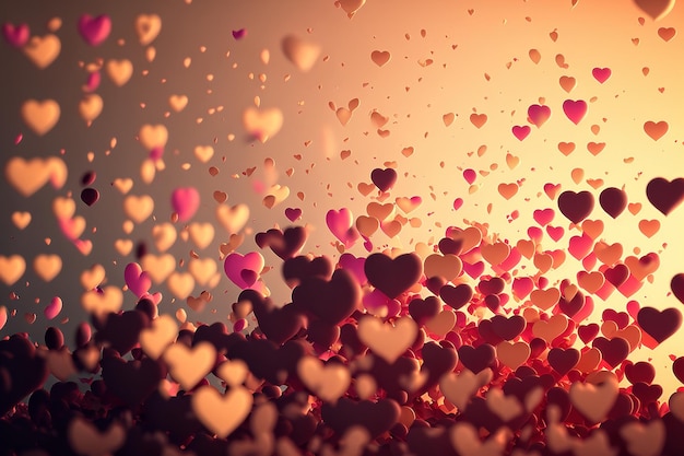 Romantic creative valentine's day background wit flying hearts light color palette Generative AI