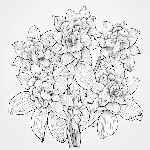 Romantic Daffodil Coloring Page For Adults