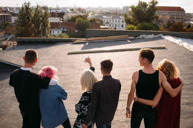 Romantic date rooftop diverse couples love hangout