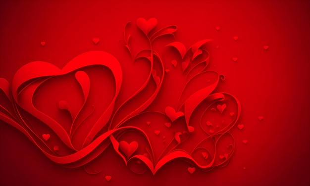 Romantic and delicate red background with patterns and hearts a beautiful ornament a banner for lovers