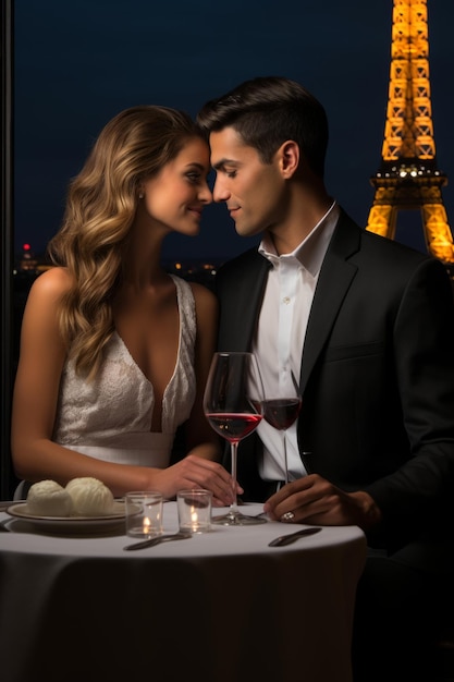 Photo a romantic dinner in paris with the eiffel tower in the background