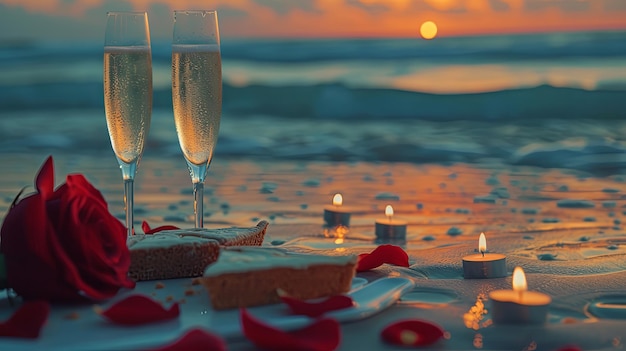 Romantic dinner on sea beach Background concept