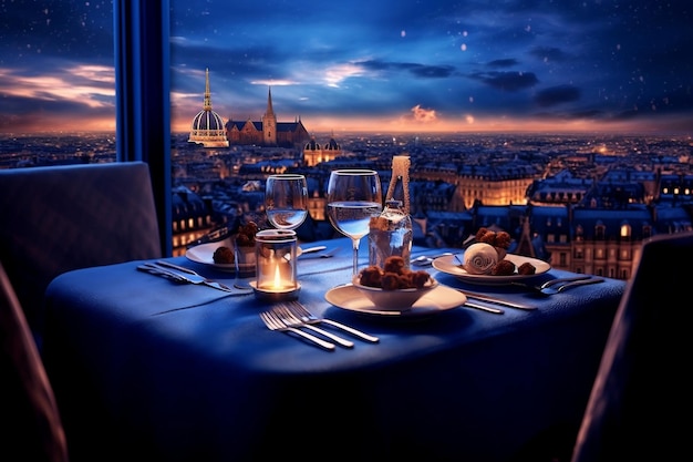 Romantic Dinner Setting Night View and Intimate Ambience AI