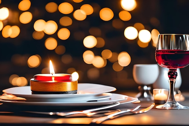 Romantic Dinner Setup Decoration selective focus