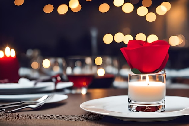 Romantic Dinner Setup Decoration selective focus