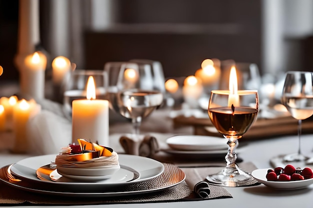 Romantic Dinner Setup Decoration selective focus