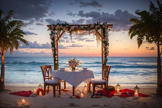 Romantic dinner table on the beach Generate Ai art