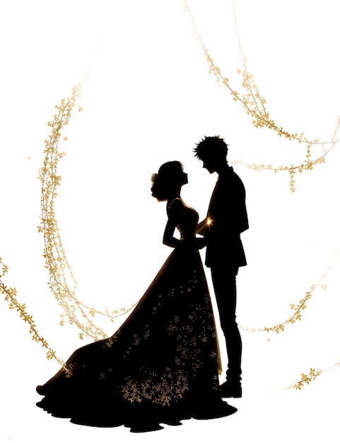 Photo romantic elegant groom and bride silhouette for wedding invitation