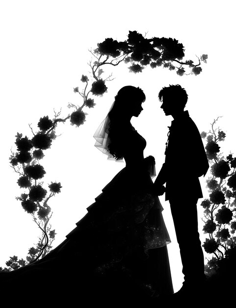 Foto romantica e elegante silhouette dello sposo e della sposa per l'invito al matrimonio