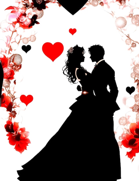 Foto romantica e elegante silhouette dello sposo e della sposa per l'invito al matrimonio