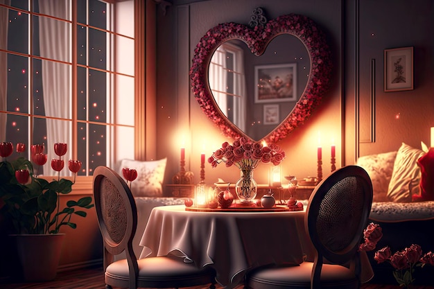 Photo romantic evening with your loved one in beautiful apartment with valentine day decorated room