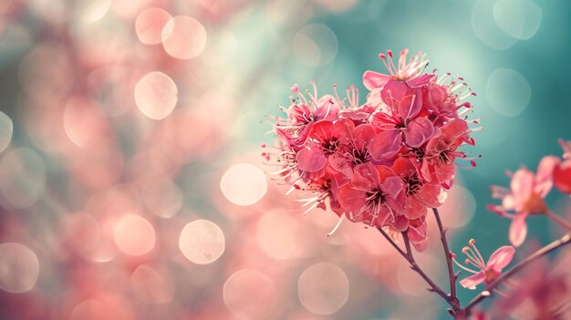 写真 ヴィンテージボケの背景にハートモチーフのロマンチックな花のアレンジメント