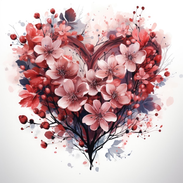 Romantic floral background with pink flowers in heart shape Vector illustration