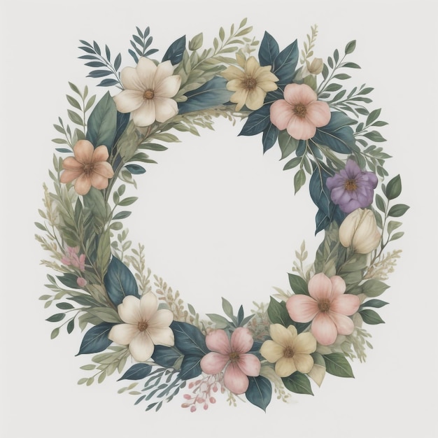 romantic flower green wreath round frame