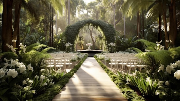 Romantic garden setting for a wedding ceremony or reception AI generated